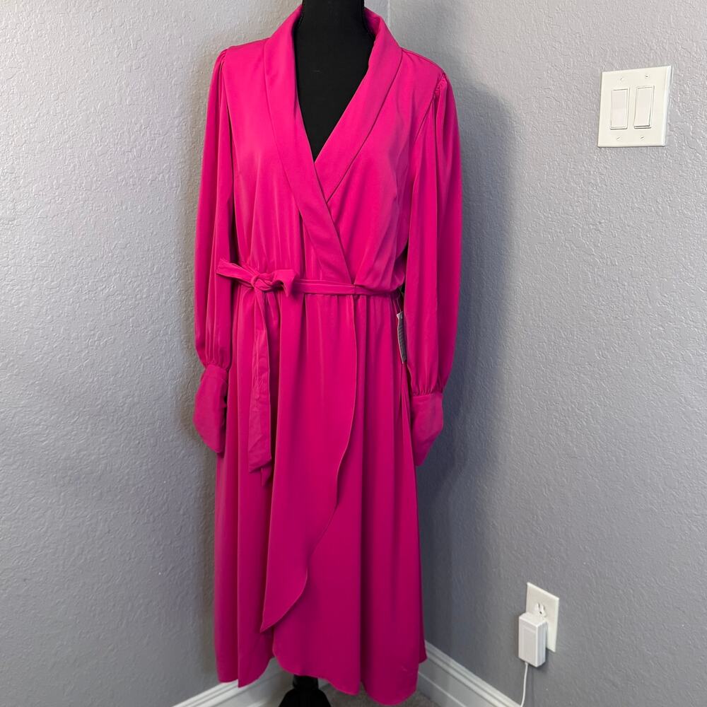 Julia Jordon Pink / Raspberry Long Sleeve Lapel Neck Wrap Midi Dress Size 12 NWT